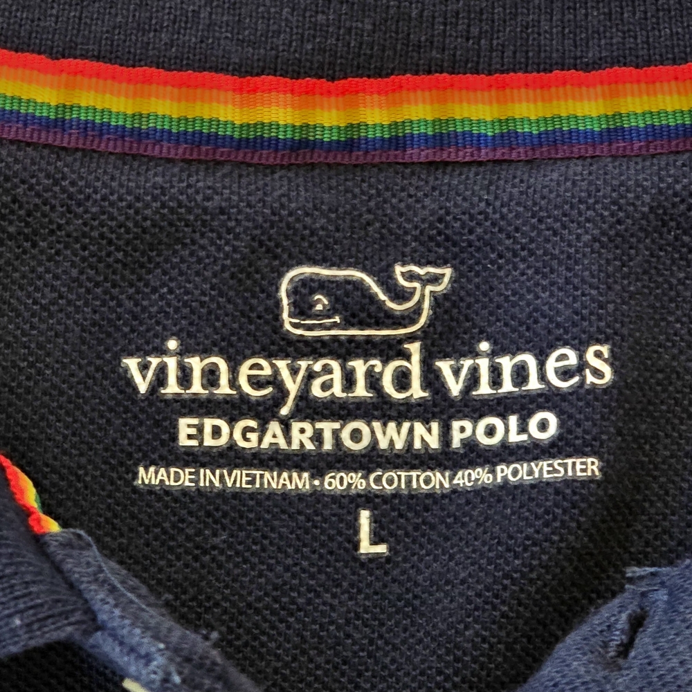 Vineyard Vines Men's Large Edgarton Navy Pride Polo Shirt w/ Rainbow Whale Logo - Picture 4 of 7